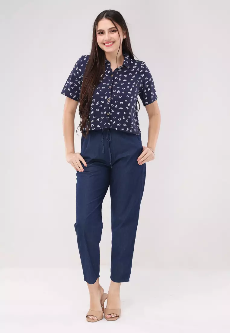 Woven Printed Rayon Short Sleeves Blouse