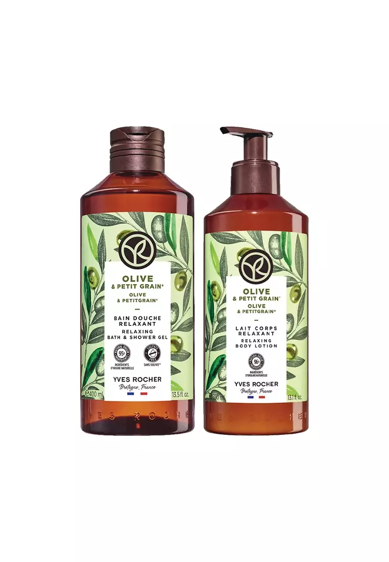 Olive & Petitgrain Body Wash Shower Gel 400ml and Lotion Moisturizer Bundle 390ml Scented Long Lasting
