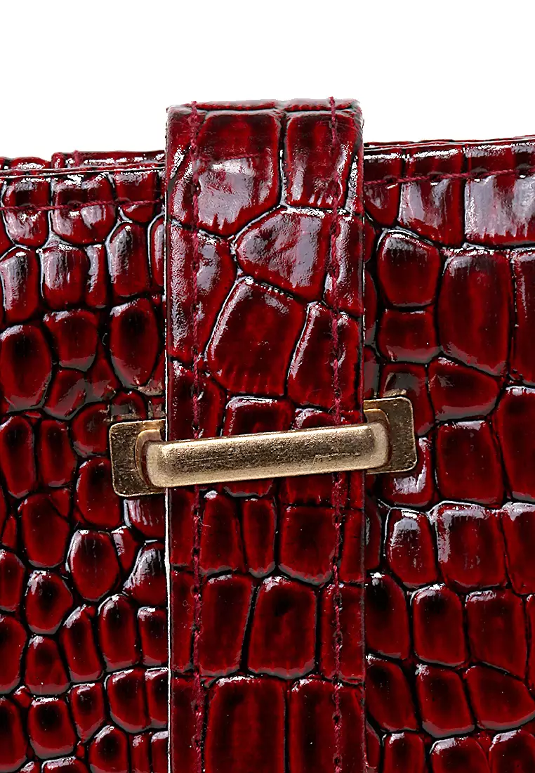 Dompet Kartu Motif Croco Design Casual Card Wallet Wanita - Maroon