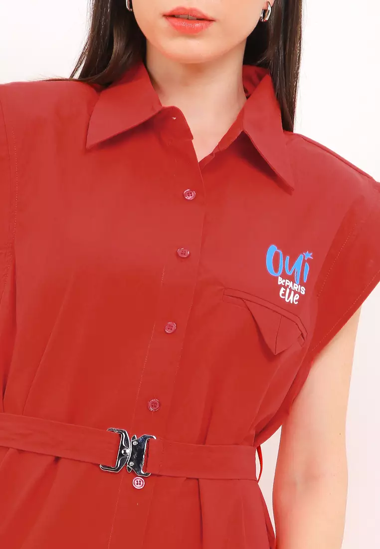 Belted Sleeveless Mini Shirt Dress