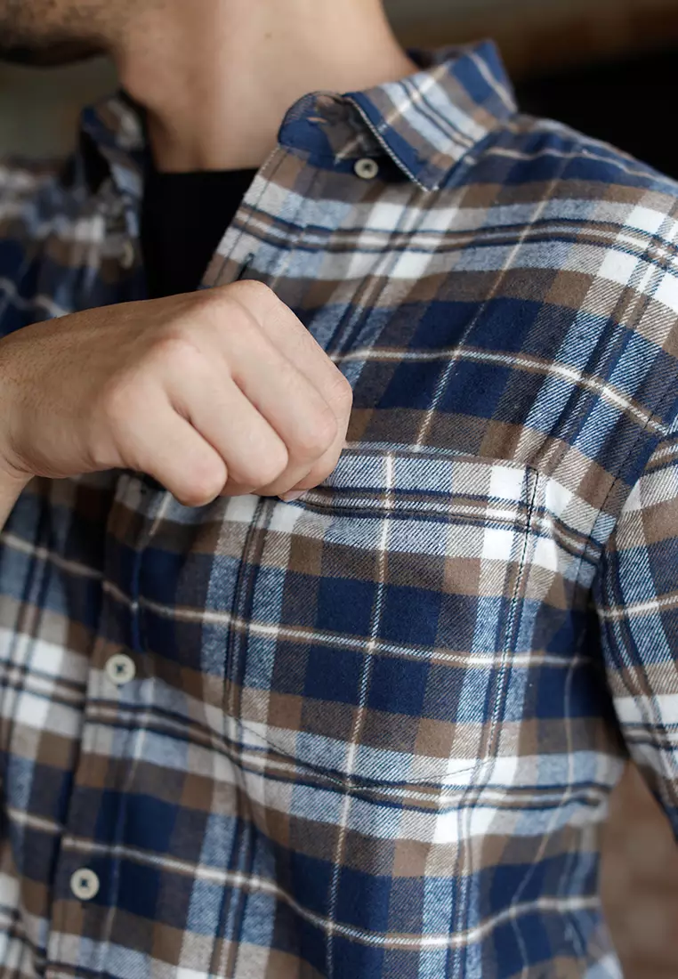 OXCON Extra Comfort Authentic Flannel Shirt Navy Brown White