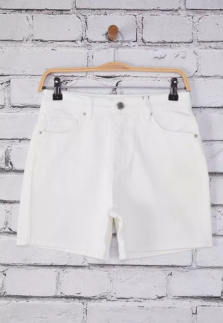 White High Waist City Boy Denim Shorts TWOSS25SR00172