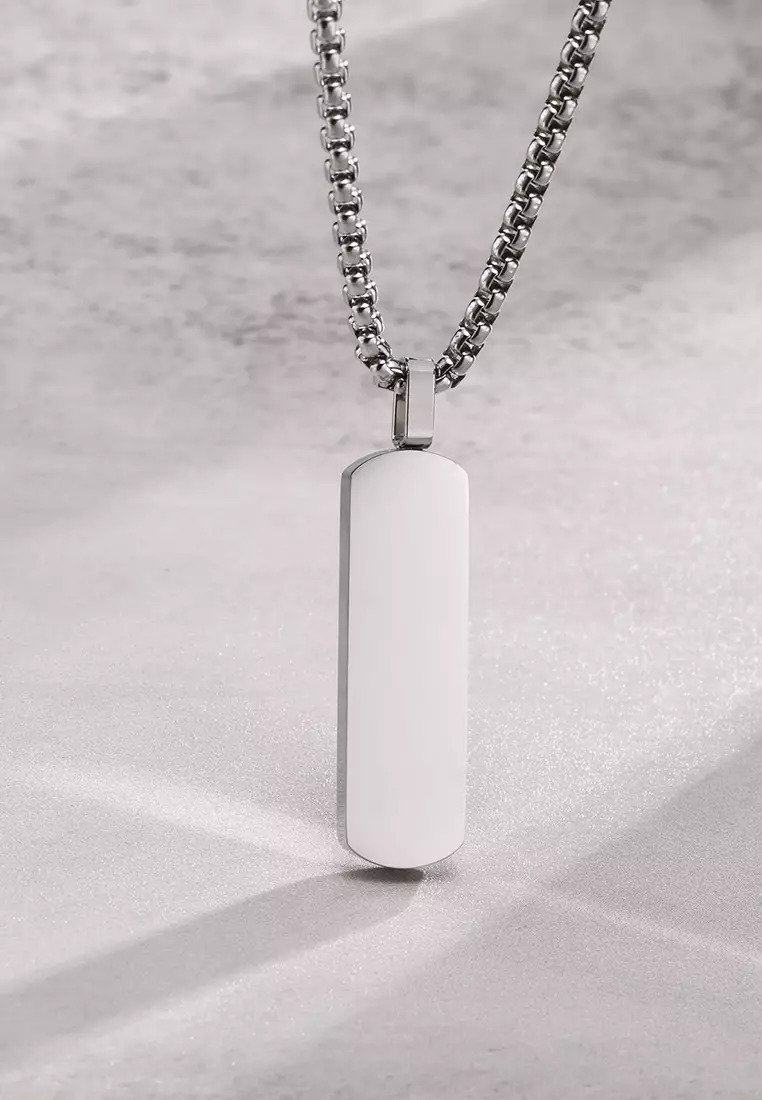Titanium Steel Rectangular Bar Pendant Necklace JW QX-1874