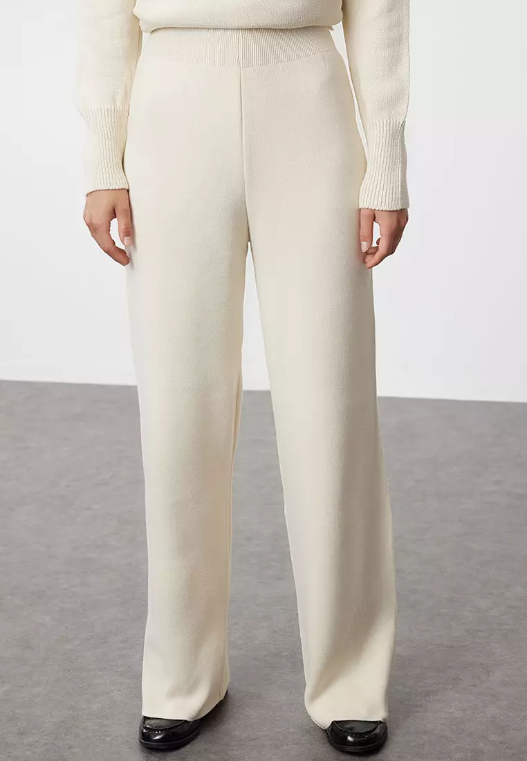 Ecru Black Piping Collar Detailed Knitwear Bottom-Top Set TCTAW25US00006