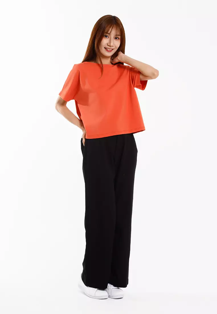 Forest Ladies Cotton Linen Blend Elastic Waisted Wide Leg Pants Women Long Pants - 810547-01Black