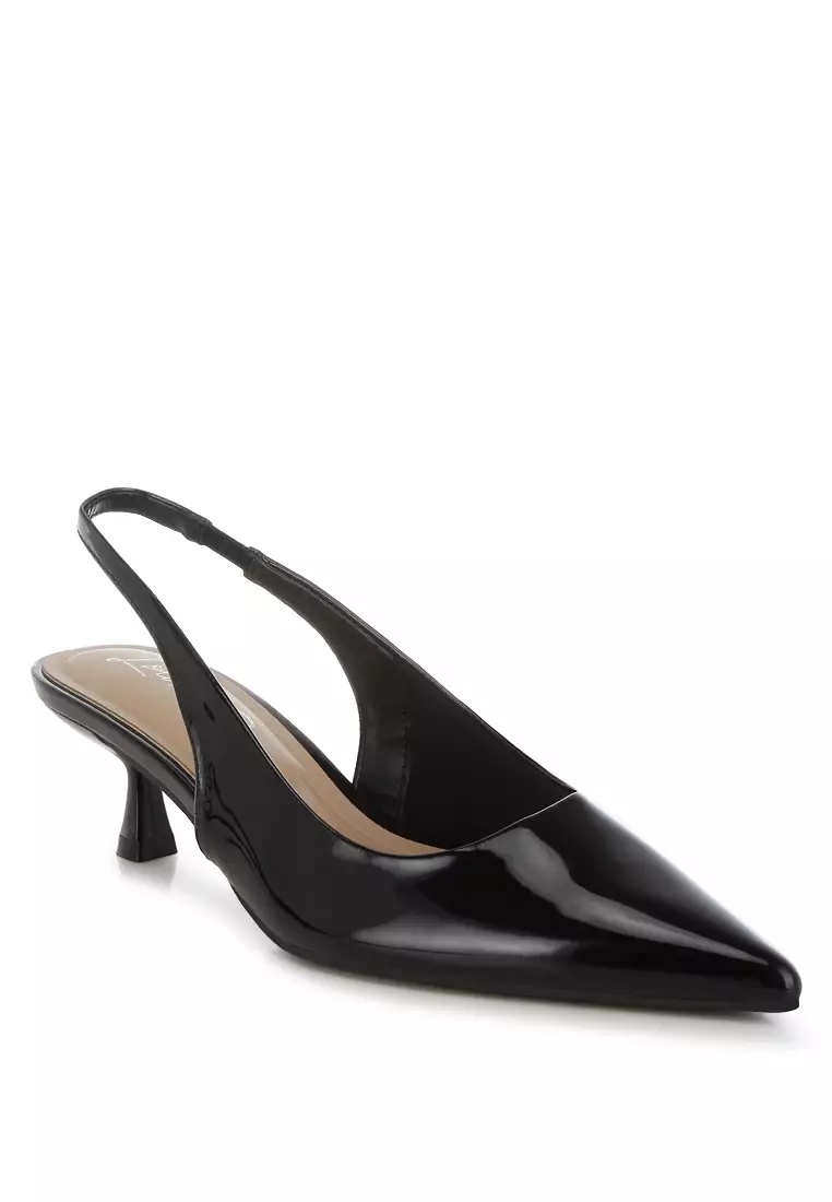 Kitten Heel Slingback Sandals in Black