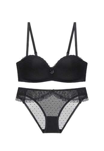 ZITIQUE black Women's European Style Sensual Charming Wire-free Push Up Lingerie Set (Bra And Underwear) - Black 46B59USBD5DA57GS_1