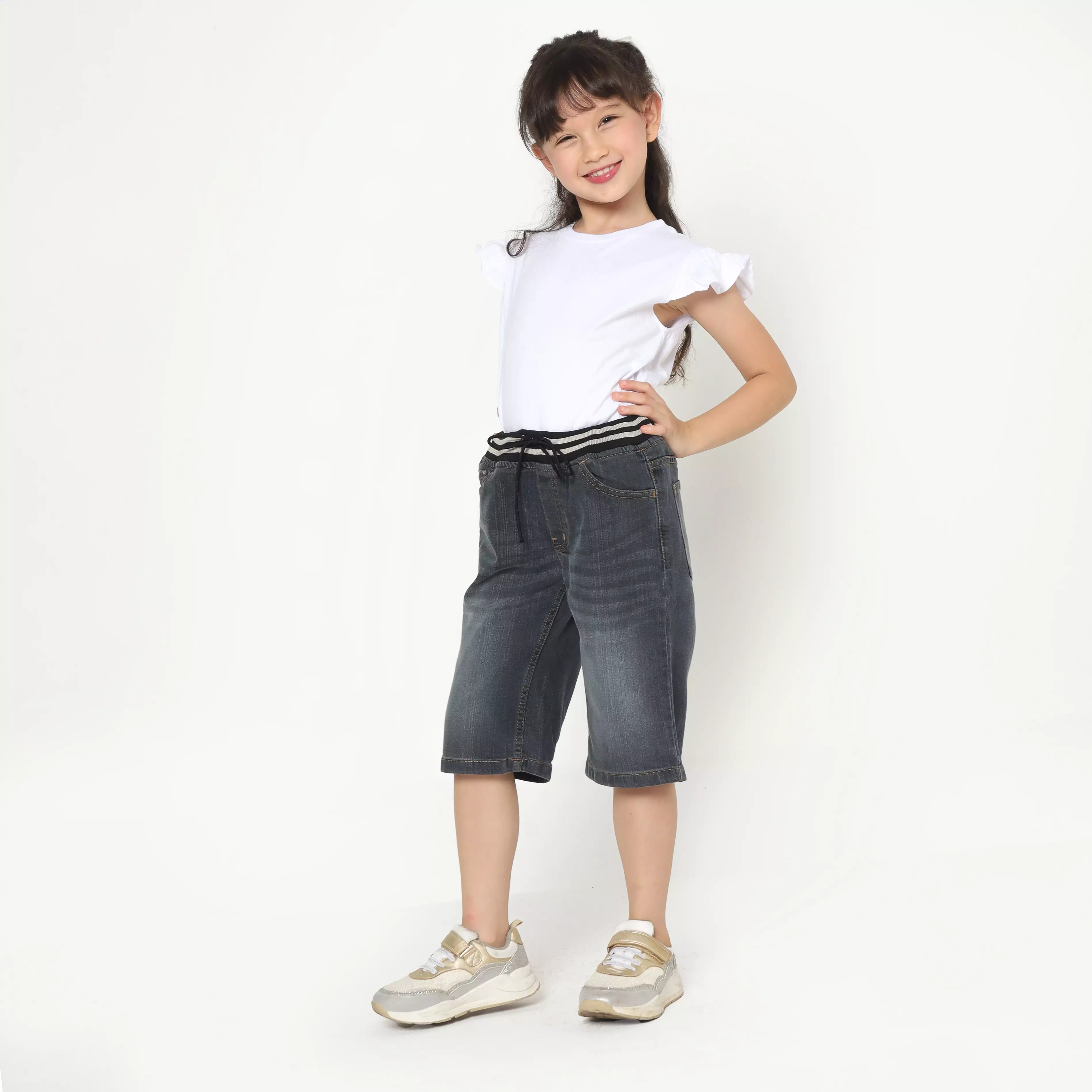 Celana Pendek Anak Perempuan Jeans Star Rib Grey