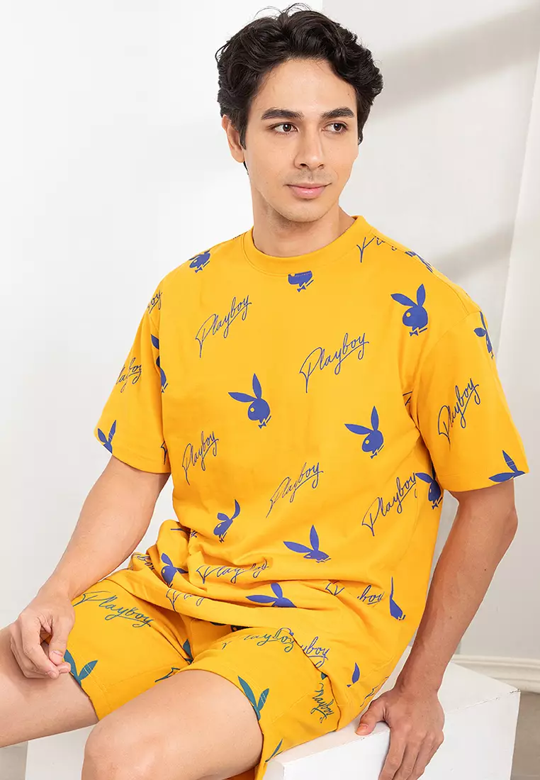 Buy Playboy Apparel Men s Dark Purple Playboy 70th AOP Script