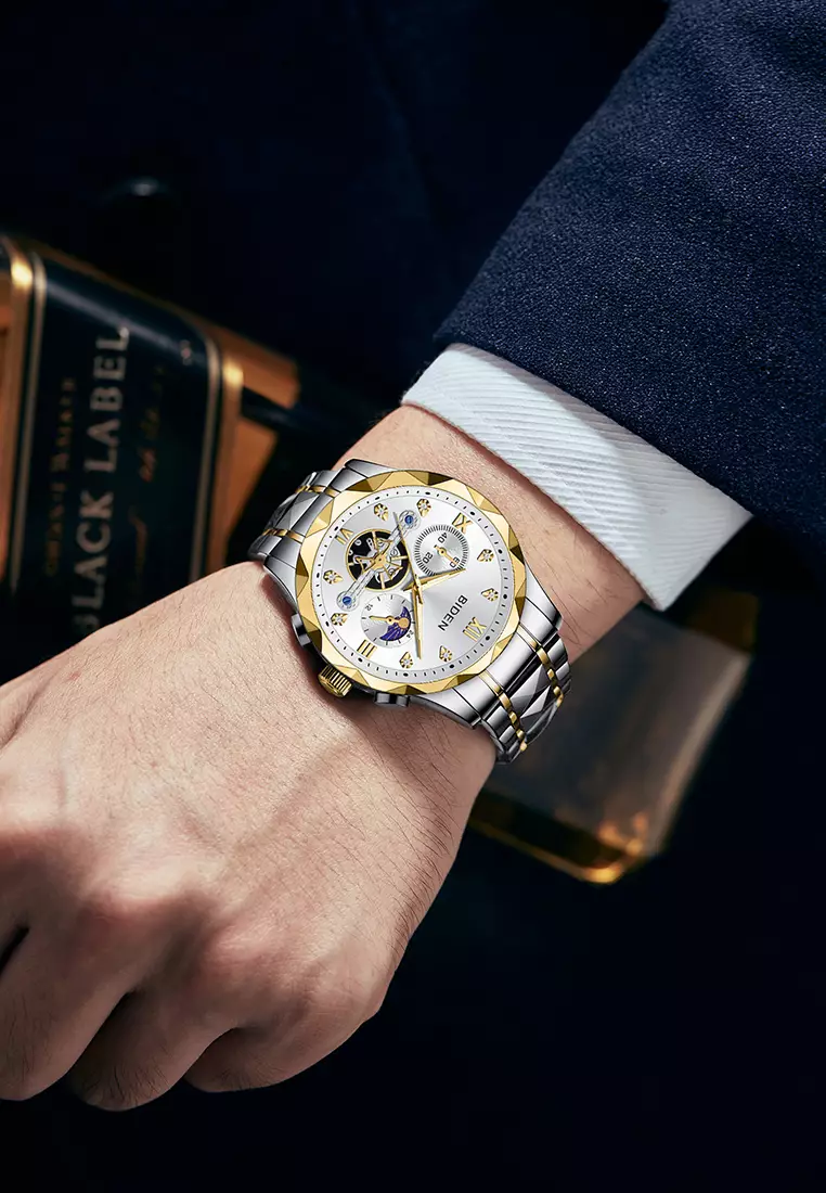 Jam Tangan Pria Multifungsi Mewah Tali Stainless Steel Anti Air Jam Tangan Cowok silvergold