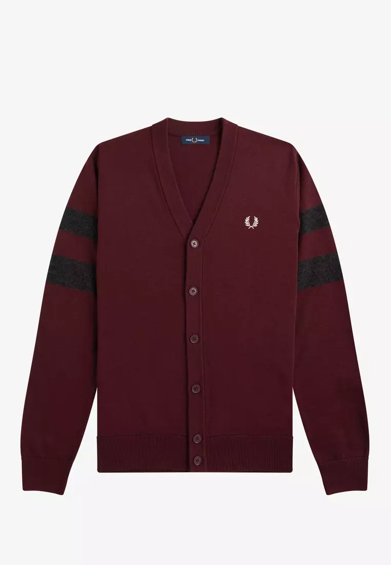Fred Perry K4571 Tipped Sleeve Cardigan Oxblood