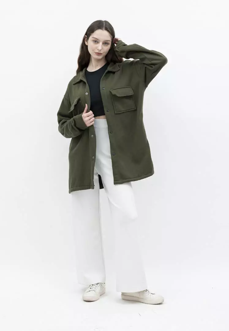 Houseofcuff Jaket Kemeja Casual Pria Wanita Unisex Soft Fleece Army