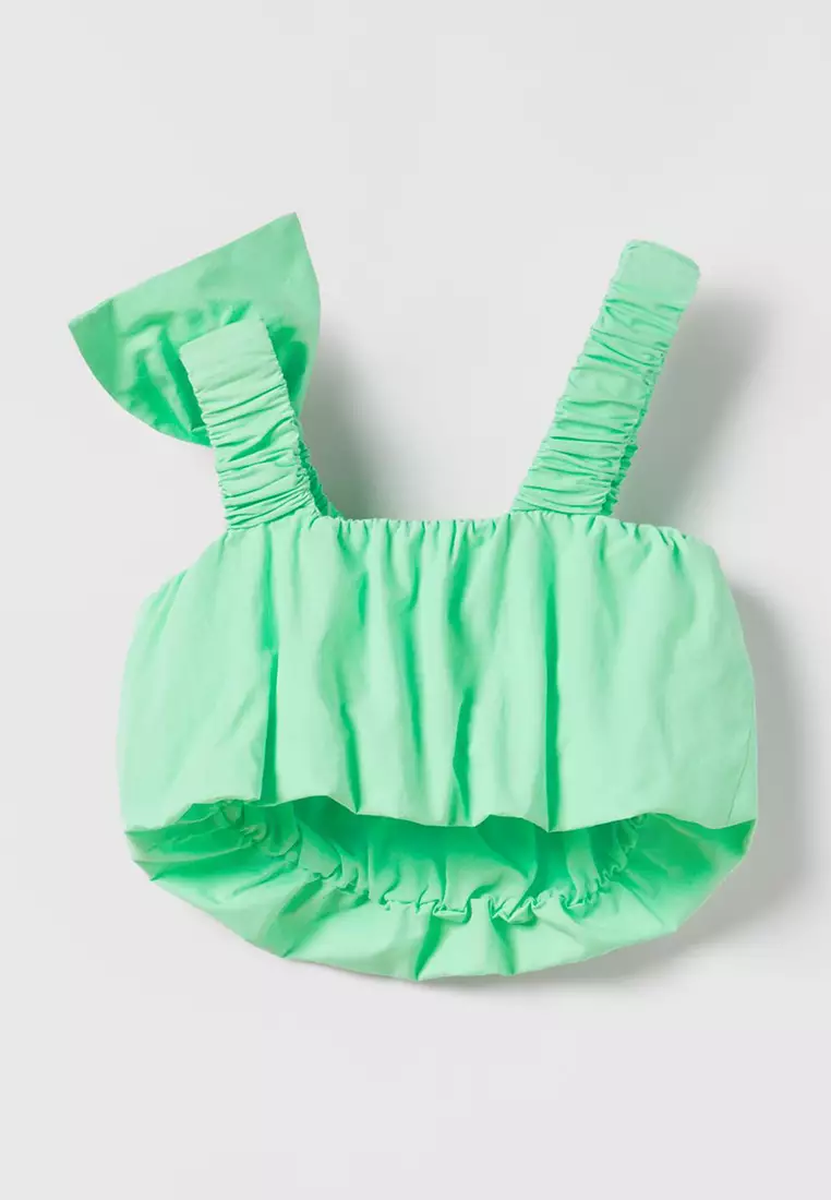 Balloon Poplin Top with Bow Detail