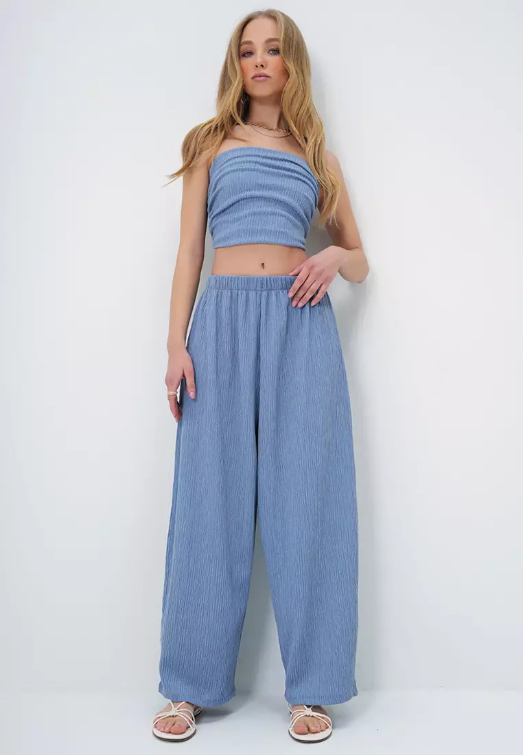 Bandeau Crop Top & Wide Leg Pants Set