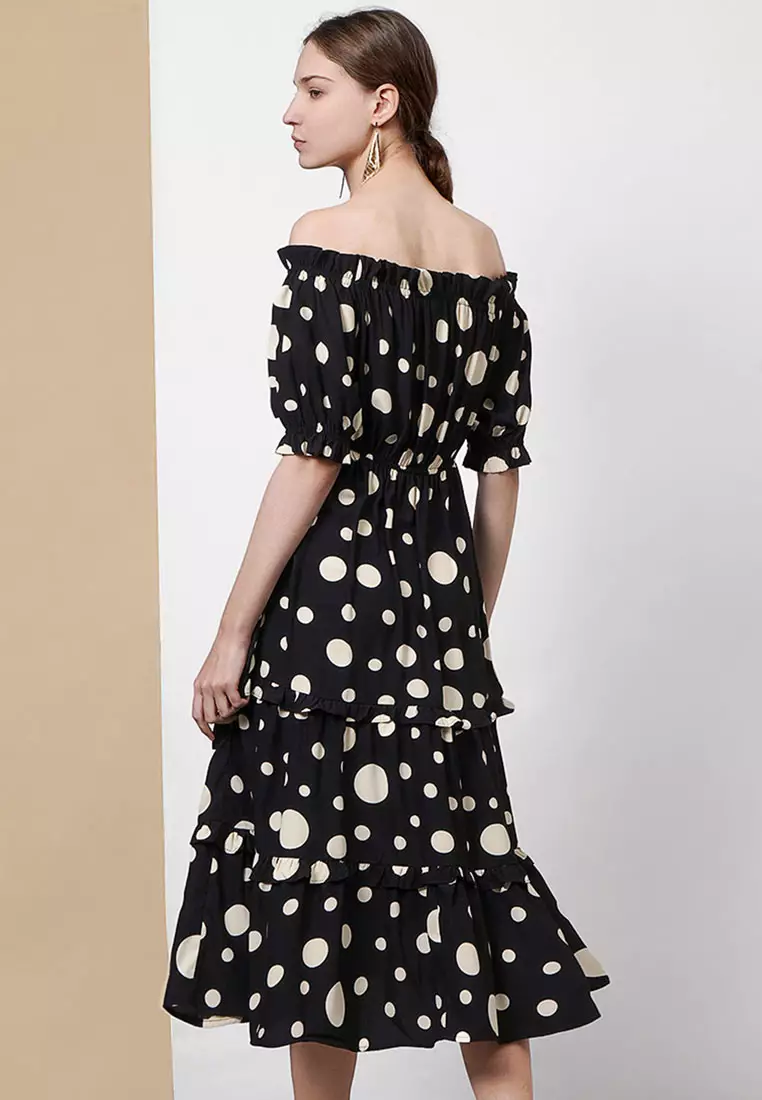 Off-Shoulder Tier Midi Dress