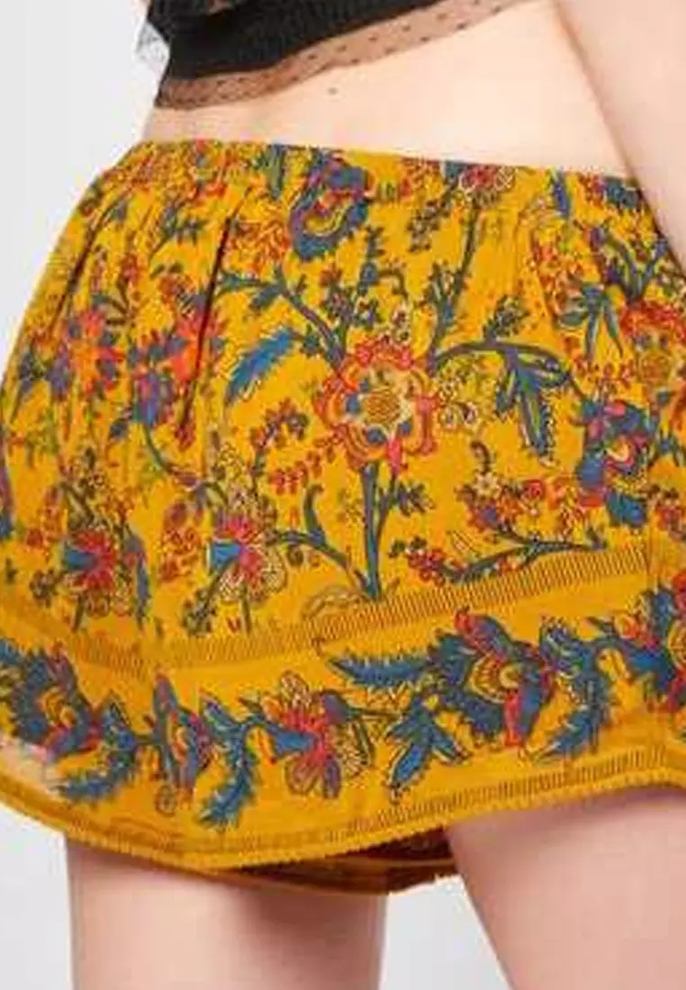 Chennie Short Pants Motif Floral Bawahan Wanita Casual Premium Quality - Kuning
