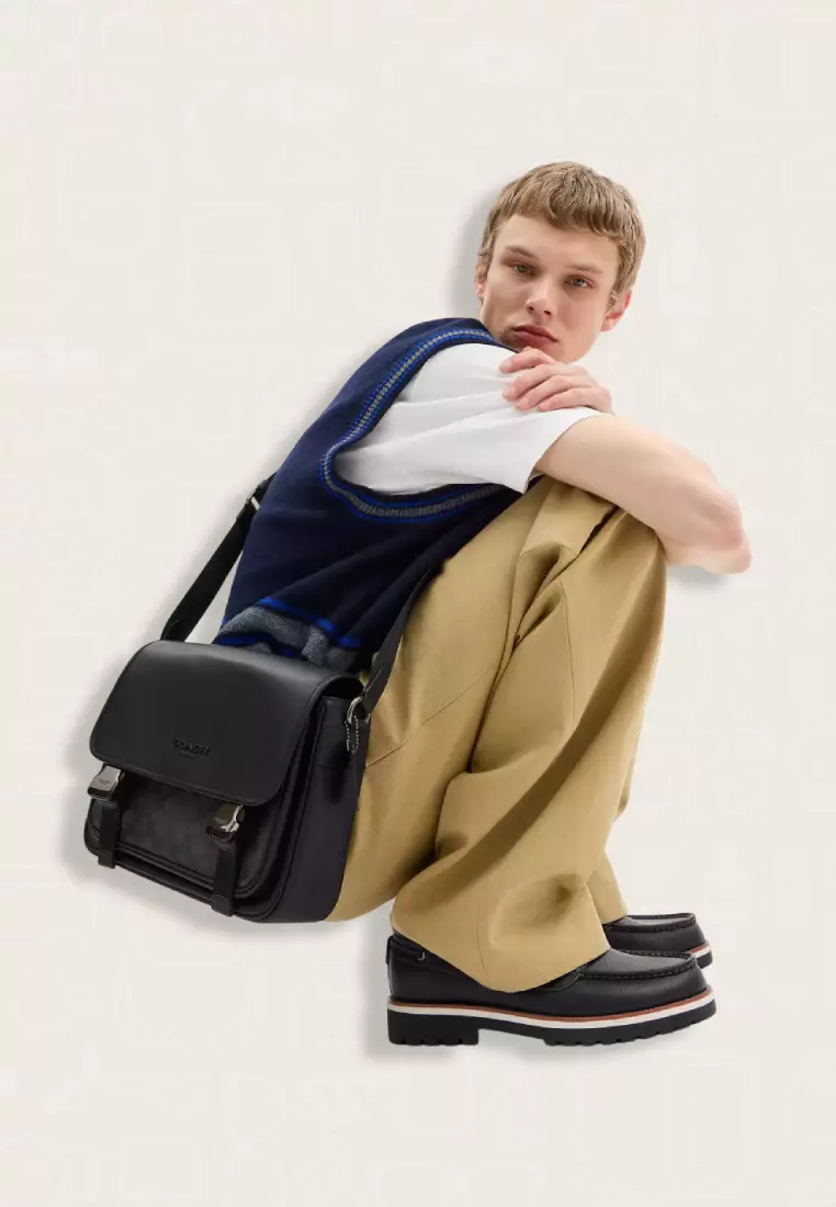 Coach Racer Messenger Bag In Signature Canvas Charcoal Black