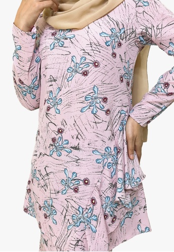 Buy Floral Printed Kurung Moden from Zoe Arissa in Pink only 135