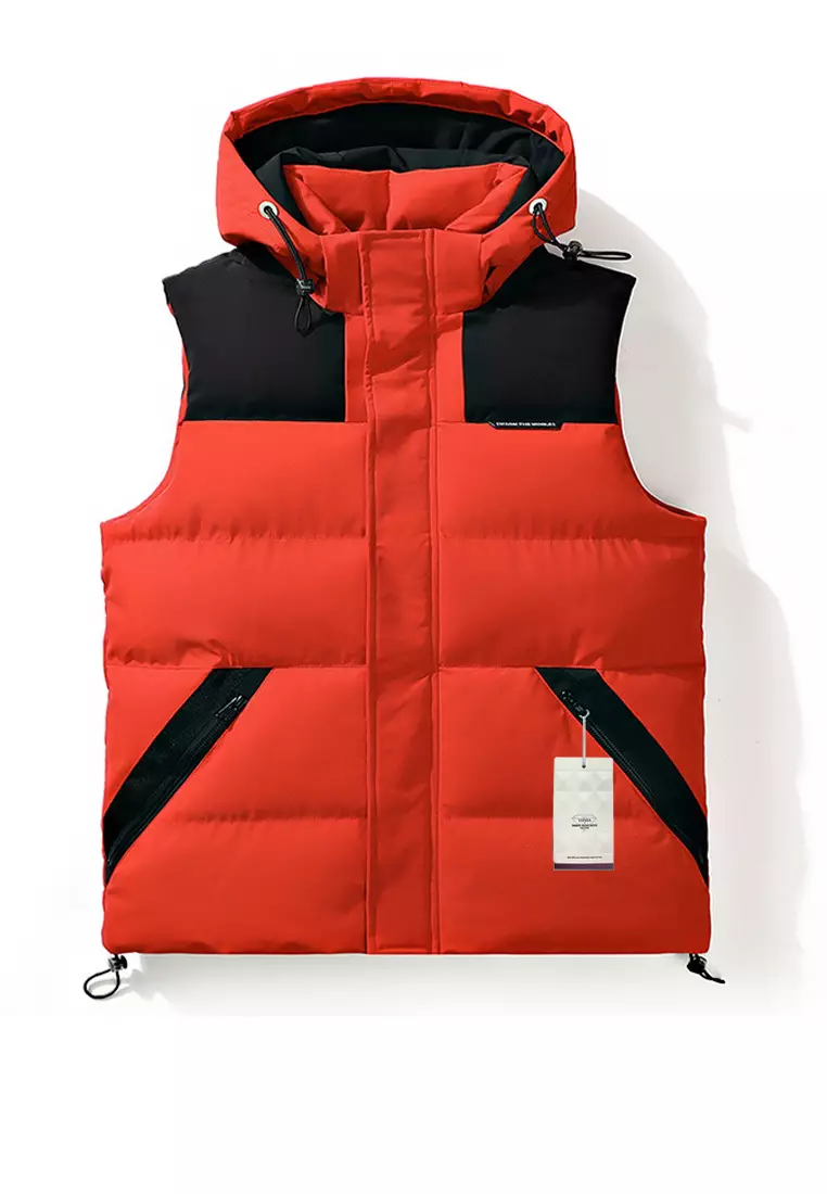 Red vest outlet with hood