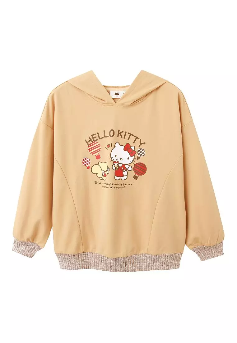 玩轉百tee．KITTY環島台灣羅紋配色連帽大學T《KB1440》