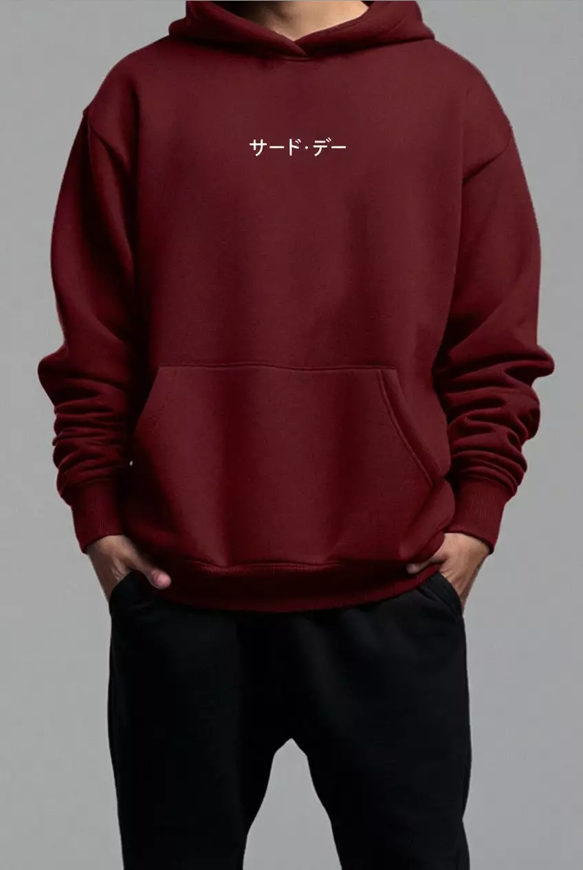 THIRDDAY Hoodie Pria Premium ScubaLux Gak Panas "katakana aja" maroon MOB32