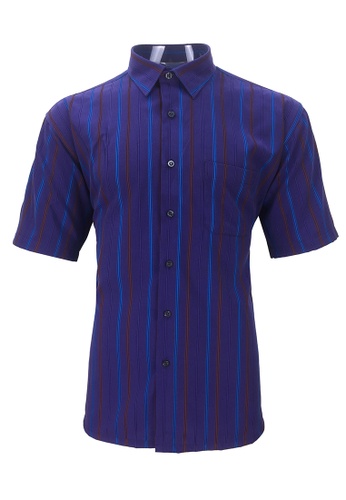 Pacolino purple Pacolino - (Regular) Stripe Formal Casual Short Sleeve Men Shirt 0D3C7AA5470C76GS_1