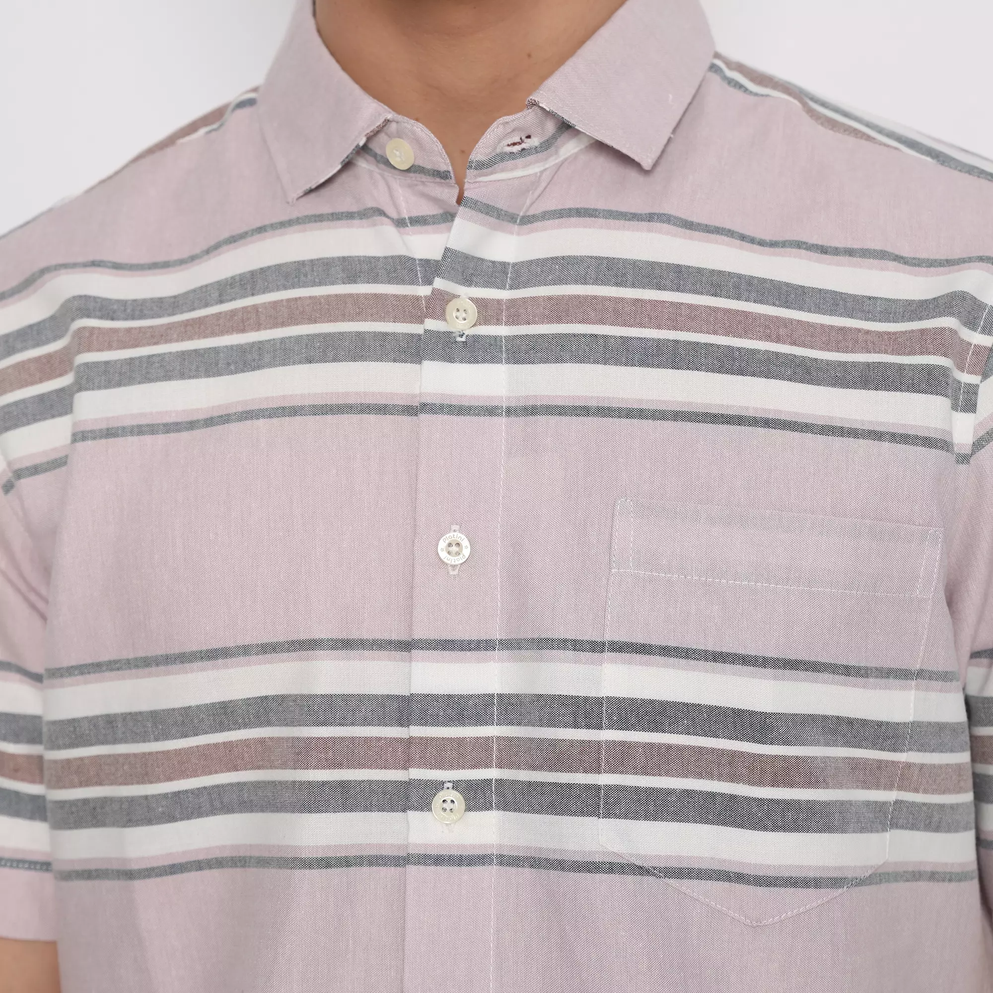 Platini Kemeja Motif Salur Pria Lengan Pendek Katun Ungu 73435