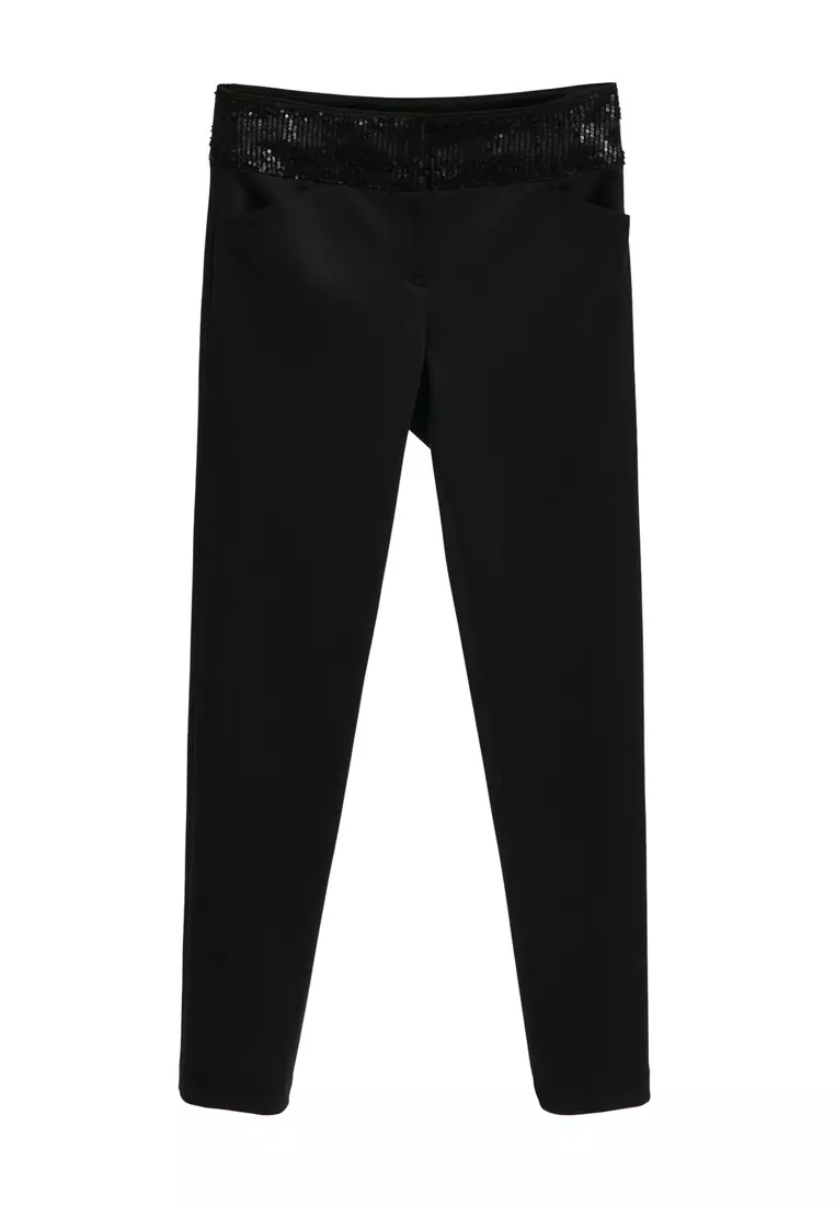 Sequin Slim Fit Black Pants