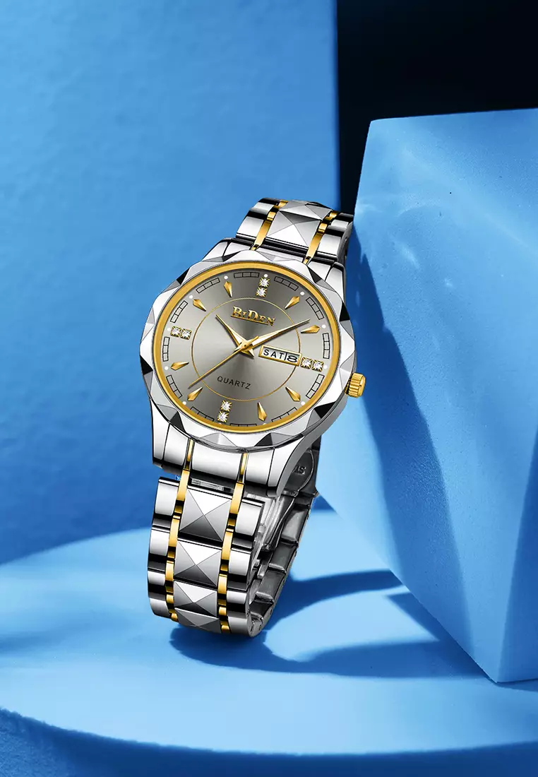 Jam Tangan Pria Anti Air Original Cowok Kalender Bercahaya Analog Luminous Stainless Steel Men Watch abu-abu