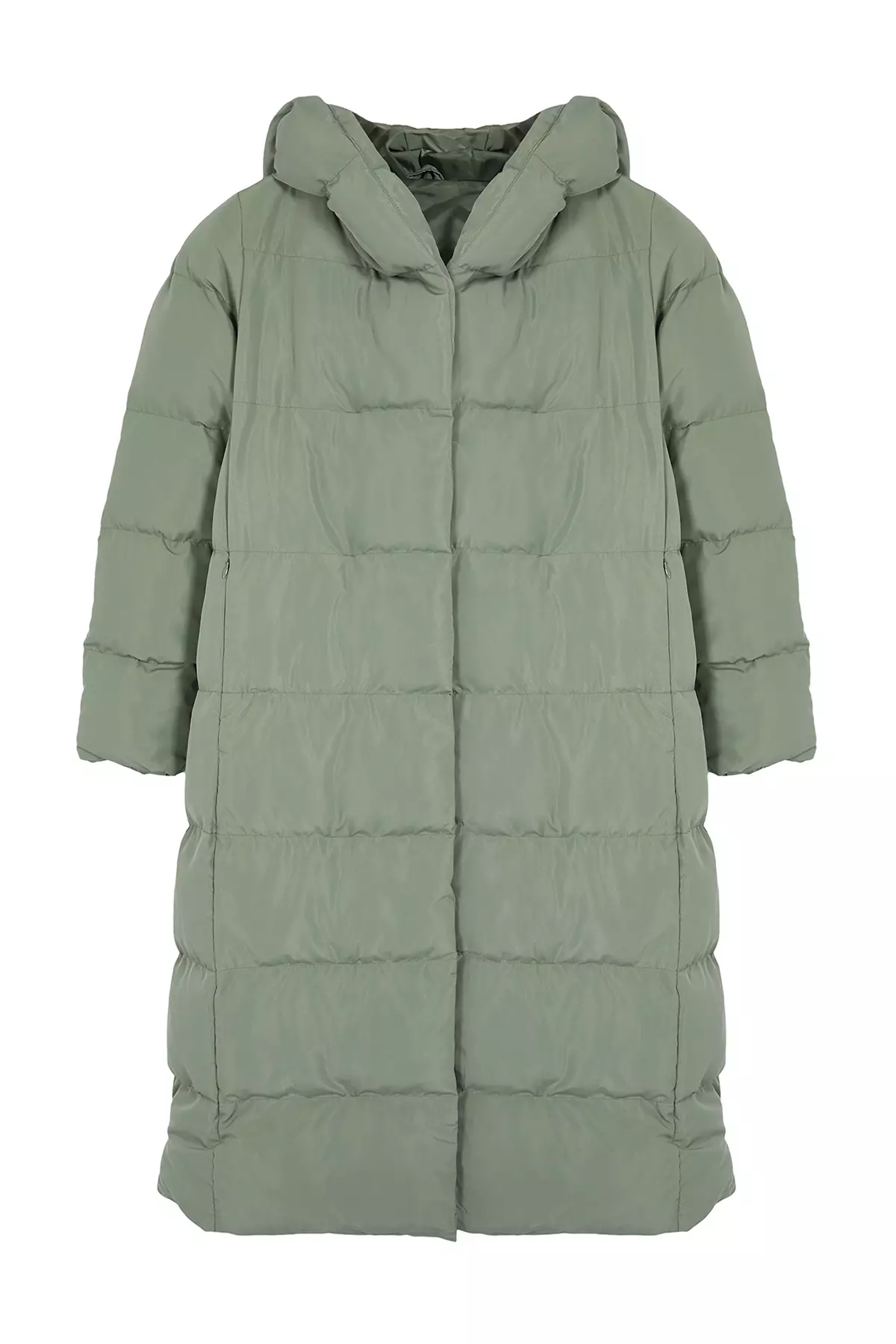 Light Khaki Regular Side Snap Closure Water Repellent Long Quilted Puffer Jacket TWOAW24MO00044