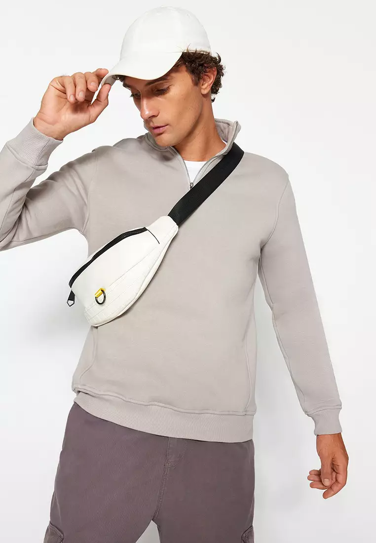 Grey Regular/Normal Cut Stand Collar Zippered Cotton Basic Inside Polar Fleece Sweatshirt TMNAW24SW00041