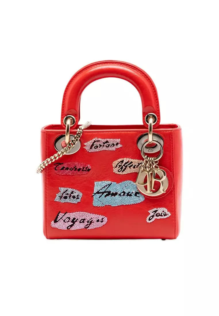 Pre-Loved Dior Mini Calfskin Beaded Lady Dior