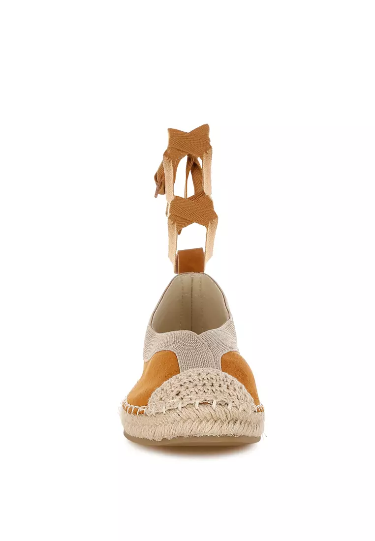 Microfiber Detachable Lace Espadrilles In Tan