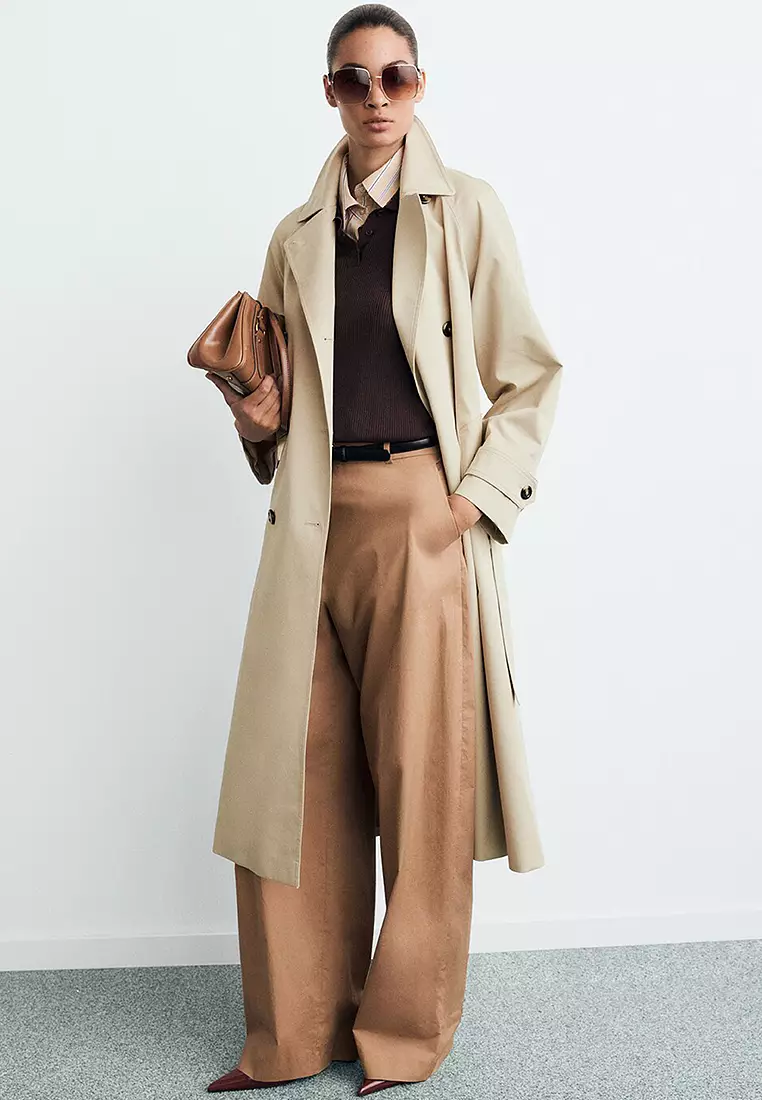 Long Double-Breasted Trench Coat