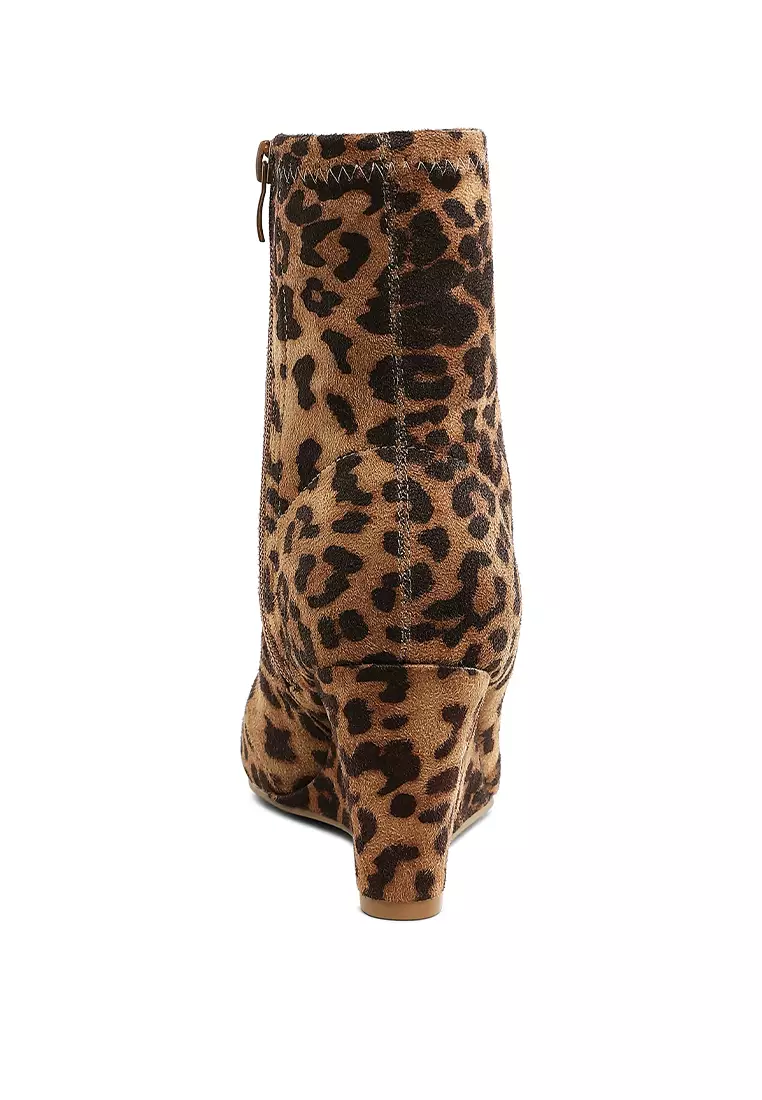 Microfiber Wedge Sock Boots in Leopard