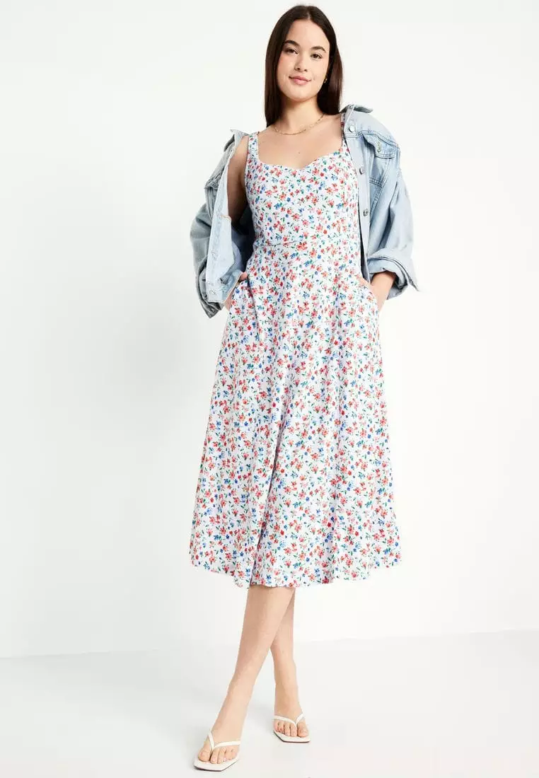 Fit & Flare Linen-Blend Midi Dress