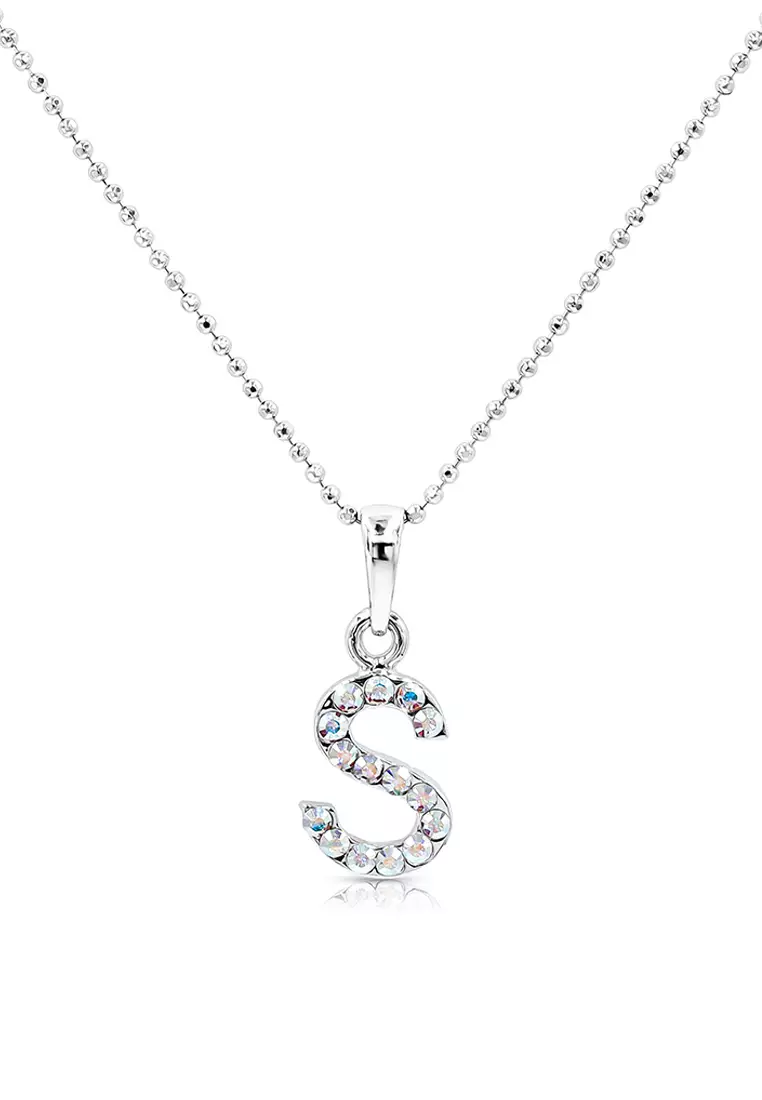 SO SEOUL Personalised Initial Alphabet Letter Swarovski® Aurore Boreale Crystal Pendant Chain Necklace - S / 55cm