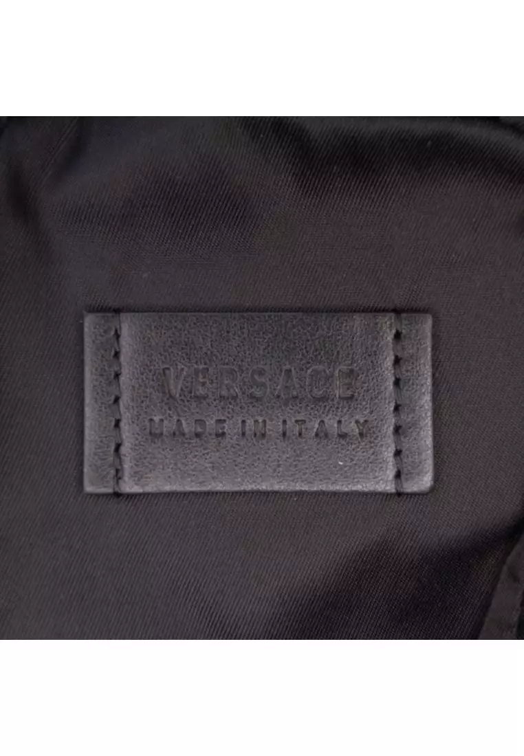 Pre-Loved Versace Textured Leather Virtus Neck Pouch Crossbody