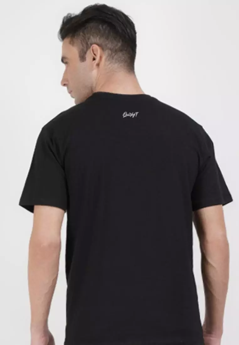 Abstract Lines Graphic Black Cotton Blend Short Sleeve Regular Fit Tee