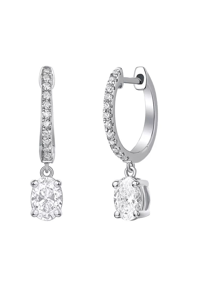 Lab Grown Diamond 0.79ct Oval Drop diamond hoop Earrings
