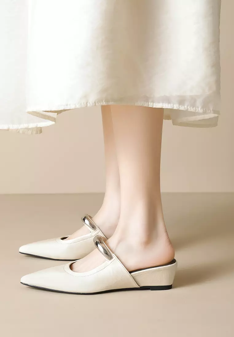 4CM Hidden Heel Buckle Strap Mules WW966-1
