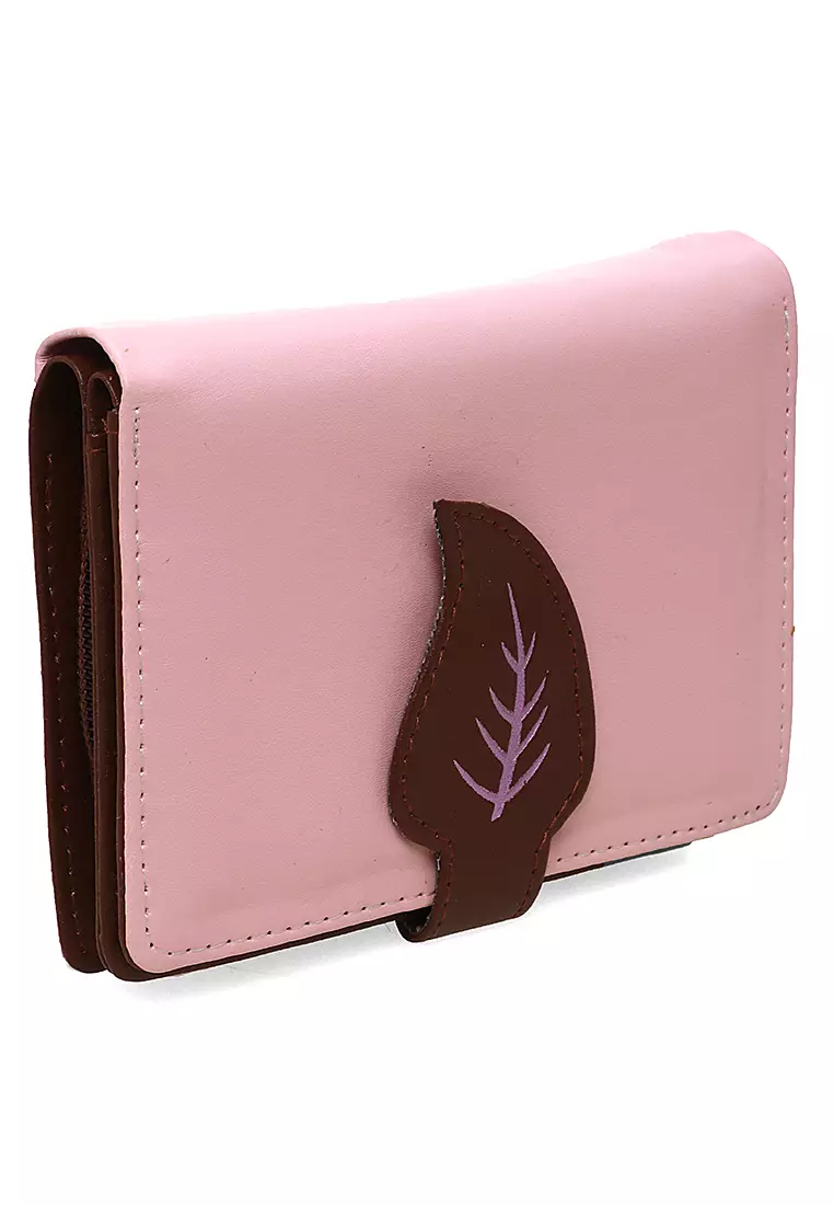 Fecesa Dompet Pendek Lipat Wanita Model Leaf Wallet Casual Many Slot Material Kulit Leather ORIGINAL - Brown Pink