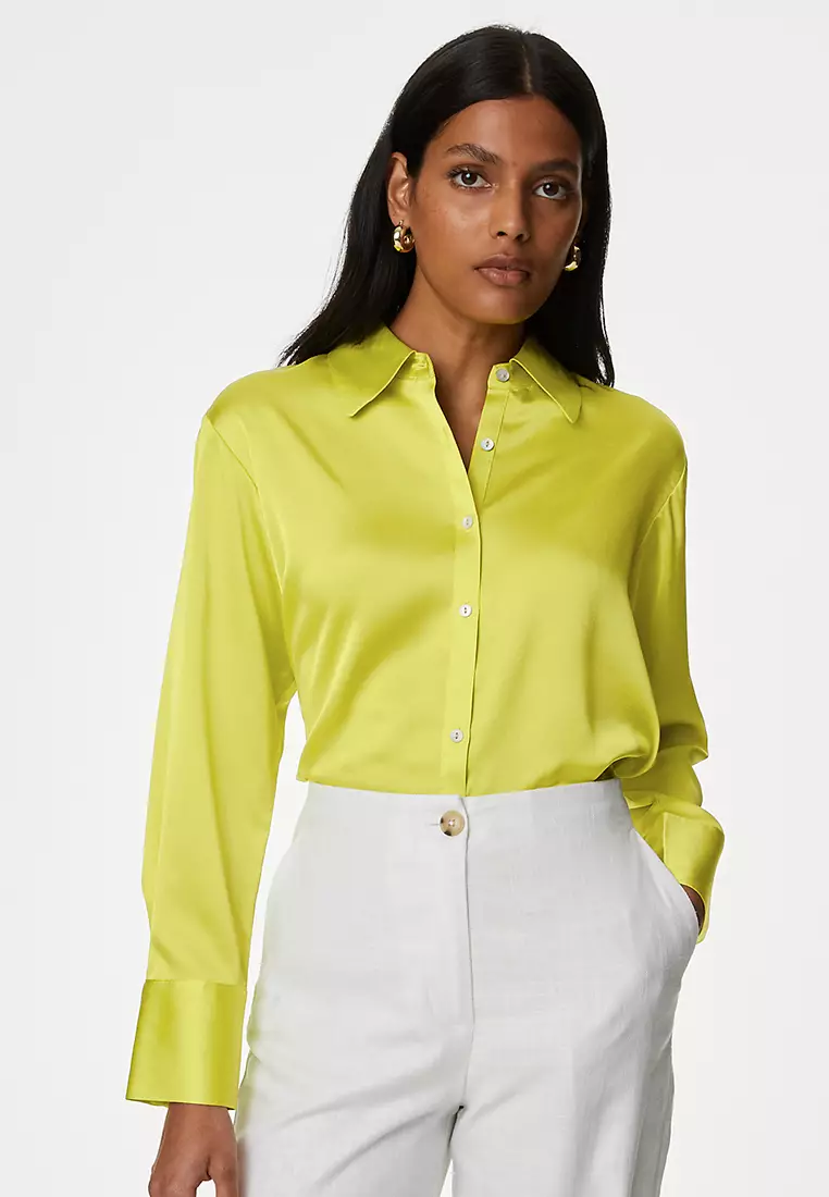 Satin Collared Longline Oversized Shirt