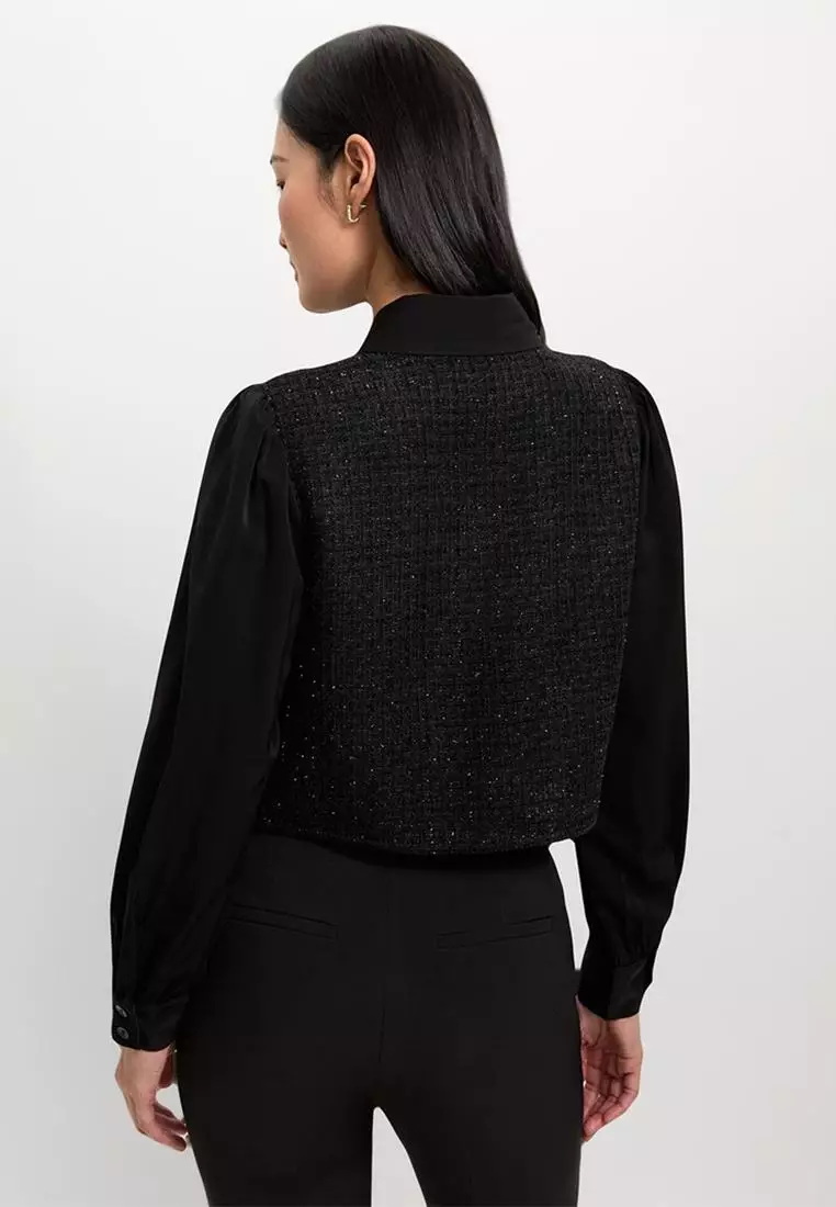 Tweed Pearl Button Top