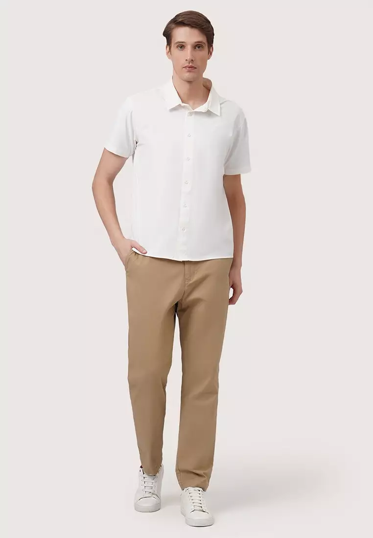 Regular Fit Short Sleeve Shirt In Stretch Woven Fabric