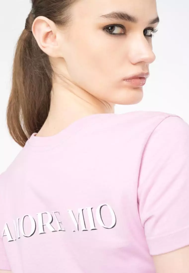 Tシャツ・カットソー PINKO Woman T-Shirt Pink 104654A2CL NN9 Pink Crew Neck T Shirt - TK Maxx UK