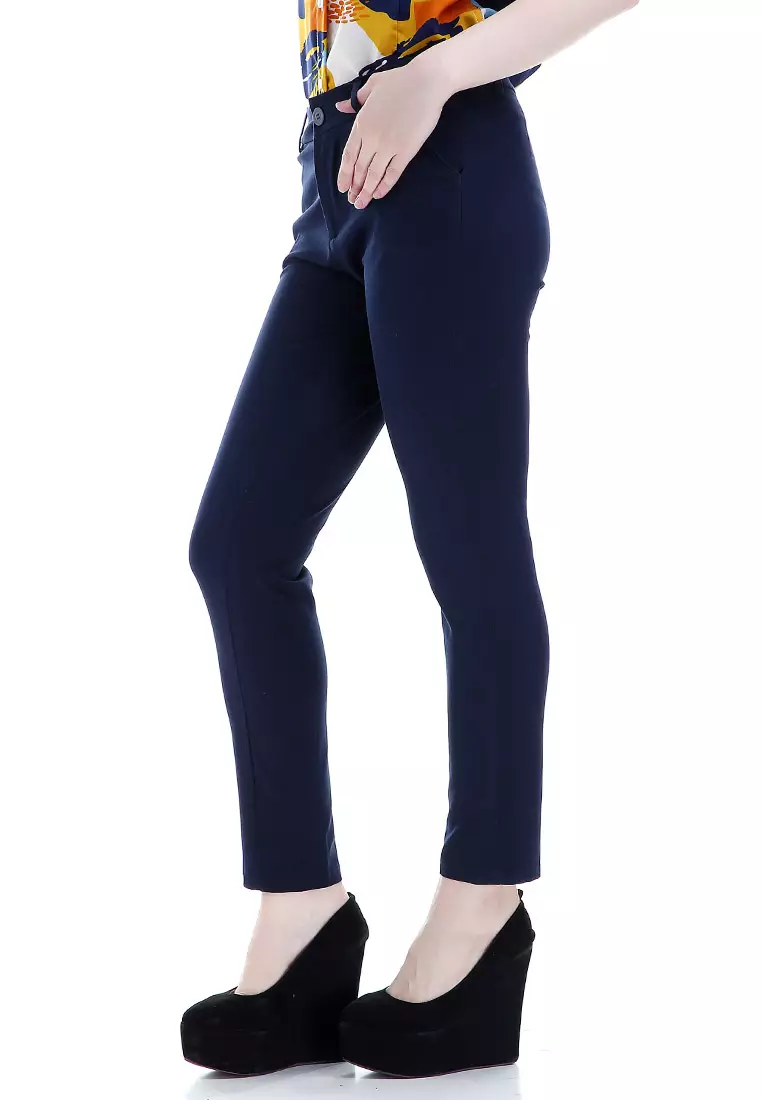 Tinsley Celana Chino Bawahan Wanita Kasual Motif Solid Long Pants Woman - Navy