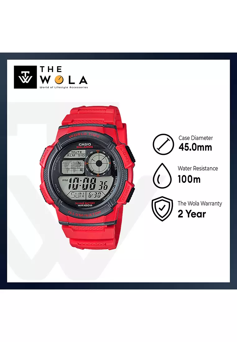 Men's Digital Watch AE-1000W-4AV Red Resin Band Men Sports Watch