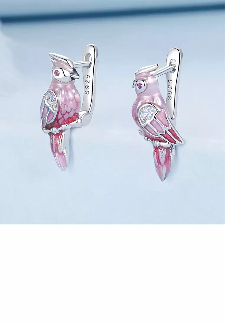 MEETCCY Sterling Silver Animal Charm Bead - Parrot & Flamingo Enamel Charms For Bracelets & Necklaces