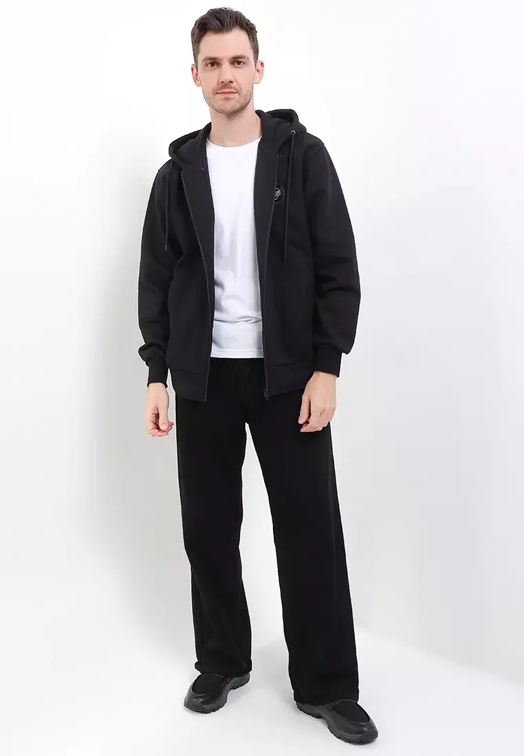 BULFARO Jaket Hoodie Zipper Phantom Cotton Fleece - Black